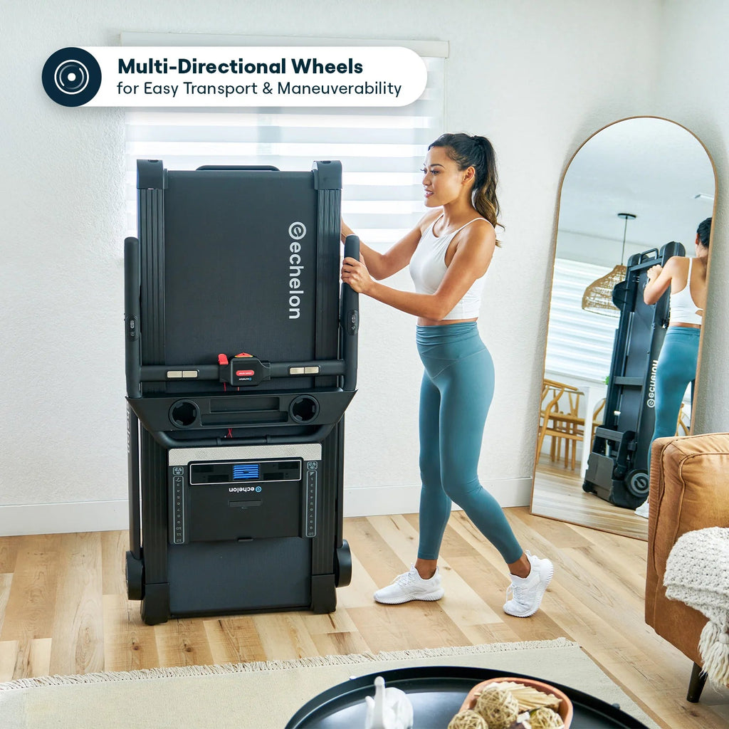 Echelon Stride-6 Fold-Flat Treadmill with Auto-Fold, Bluetooth Console, 12.5 MPH Speed, and Adjustable Incline