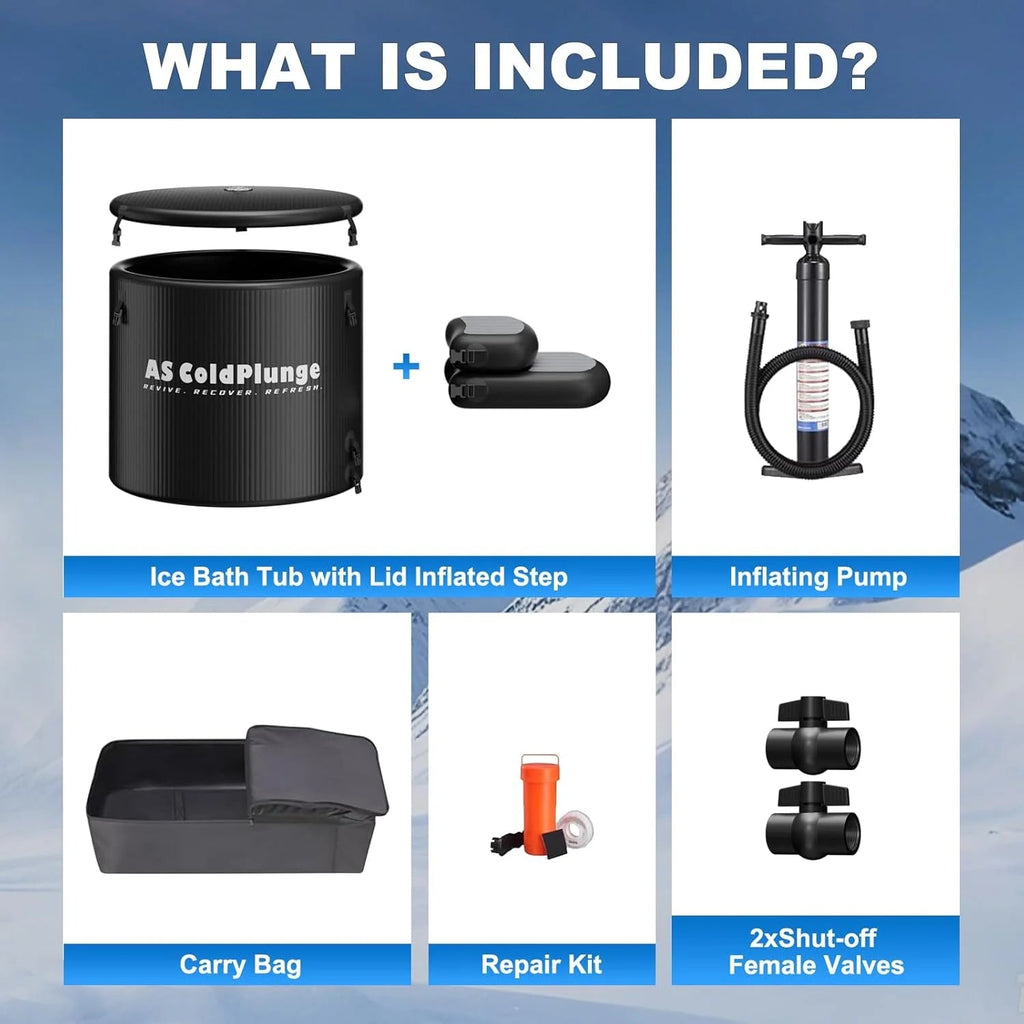 AS ColdPlunge XL Inflatable Ice Bath Tub for Cold Plunge, 120 Gallon Portable Plunge with Insulated Lid and Step Stool