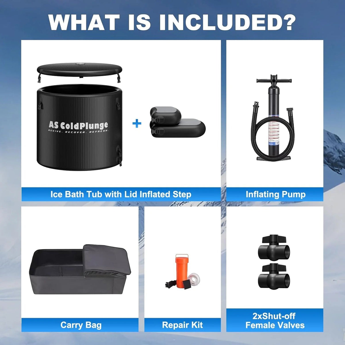 AS ColdPlunge XL Inflatable Ice Bath Tub for Cold Plunge, 120 Gallon Portable Plunge with Insulated Lid and Step Stool