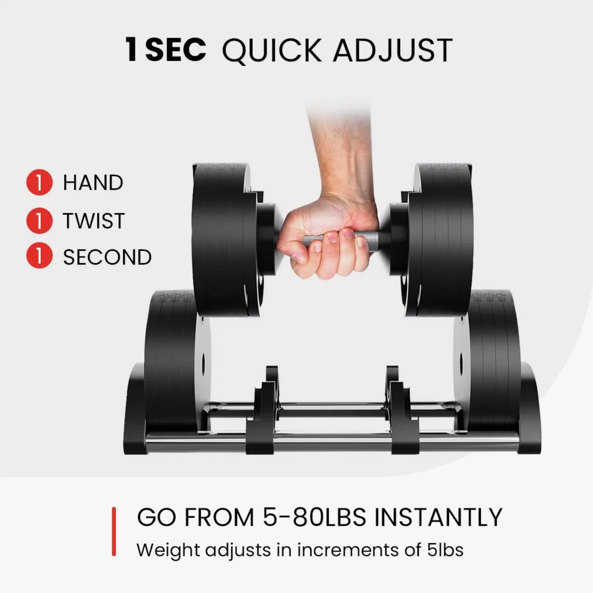 Nuobell Adjustable Dumbbells Pair 5-80 lb for Home Gym Strength Training, Twist Handle Weight Adjustment