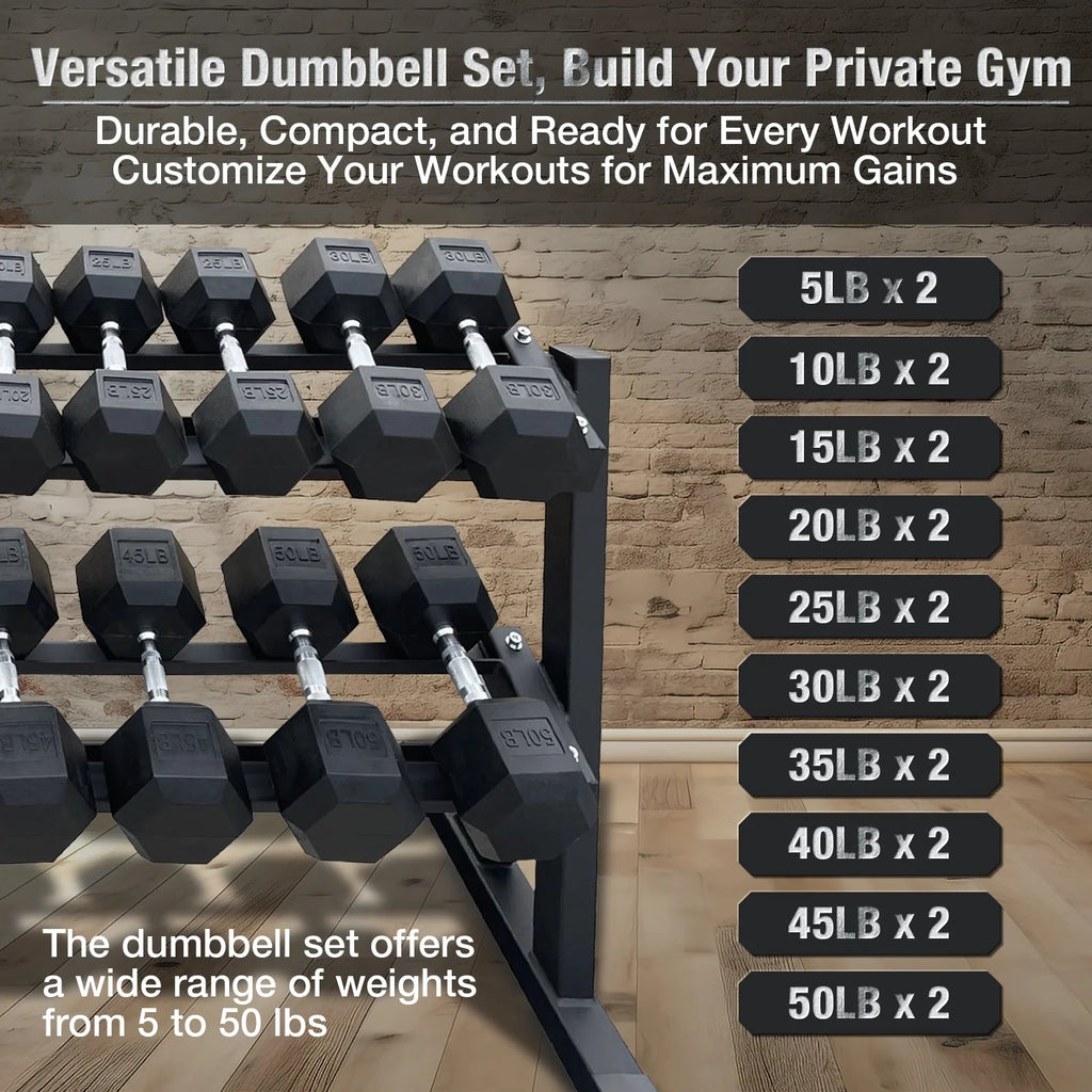 Lyan Hans 550 lb Hex Dumbbell Set with 10 Pairs (5-50 lb) for Home Gym Strength Training