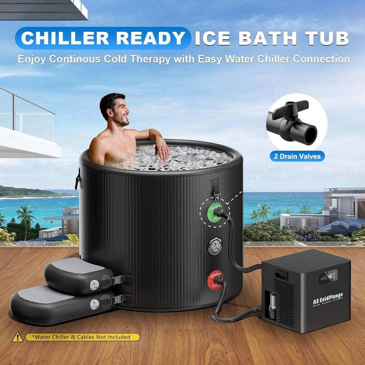 AS ColdPlunge XL Inflatable Ice Bath Tub for Cold Plunge, 120 Gallon Portable Plunge with Insulated Lid and Step Stool