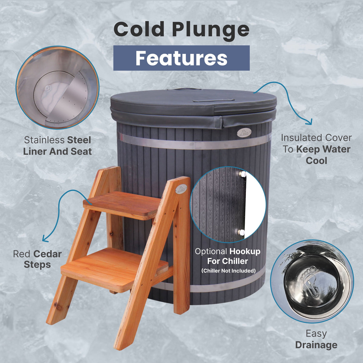 Aleko 1-Person Cold Plunge Tub, 118 Gallon Hard-Sided Outdoor Ice Bath