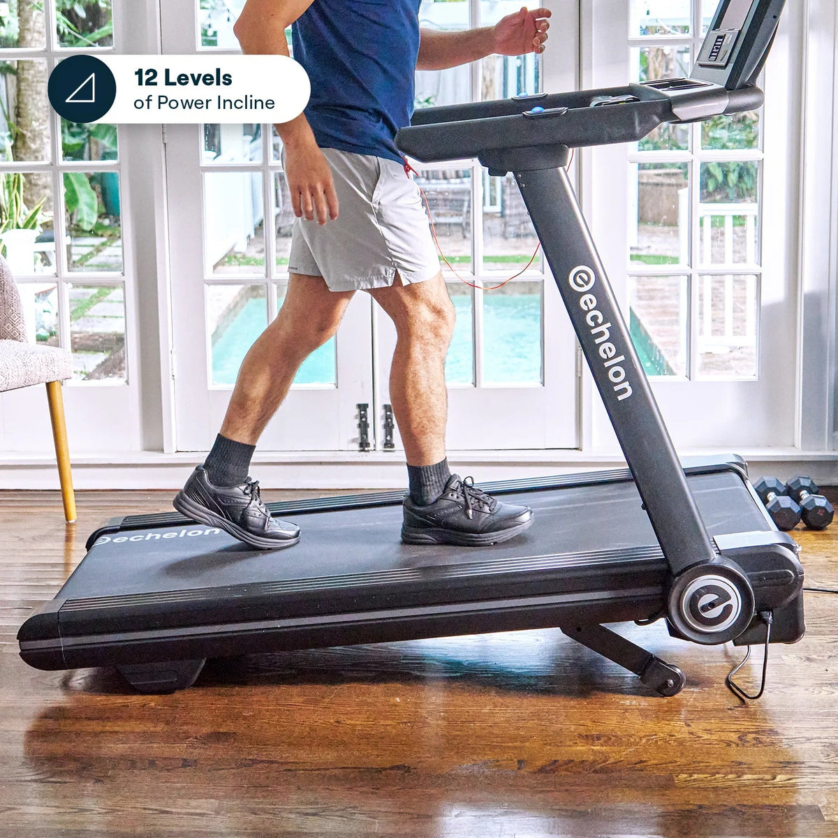 Echelon Stride-6 Fold-Flat Treadmill with Auto-Fold, Bluetooth Console, 12.5 MPH Speed, and Adjustable Incline