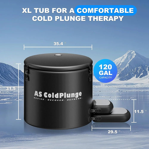 AS ColdPlunge XL Inflatable Ice Bath Tub for Cold Plunge, 120 Gallon Portable Plunge with Insulated Lid and Step Stool