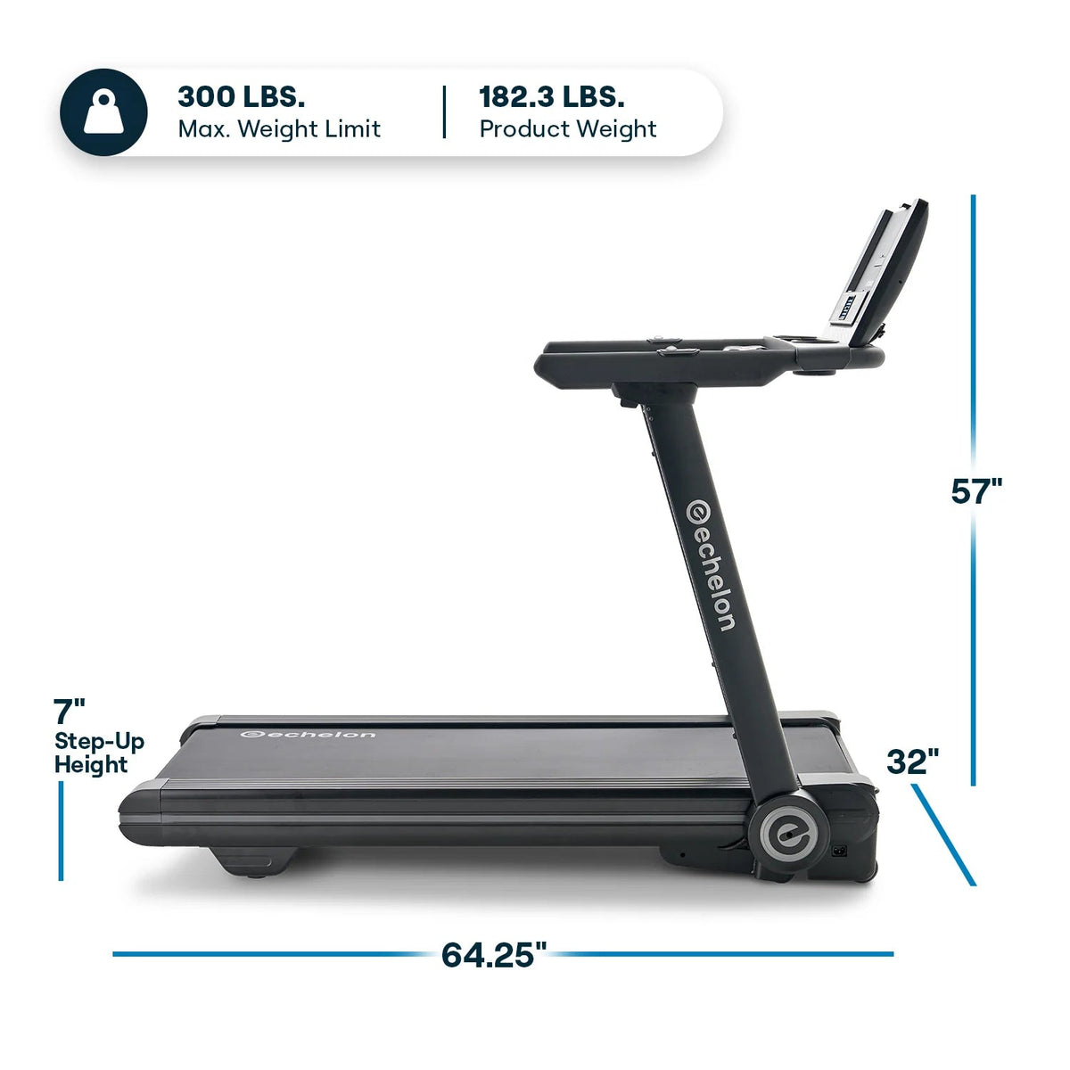 Echelon Stride-6 Fold-Flat Treadmill with Auto-Fold, Bluetooth Console, 12.5 MPH Speed, and Adjustable Incline