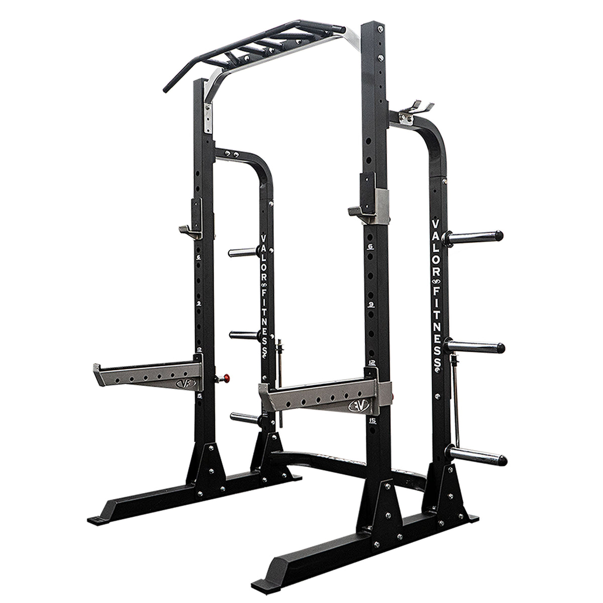 Valor Fitness BD-58 Heavy-Duty Half Rack with Integrated Plate Storage & Multi-Grip Pull-Up Station