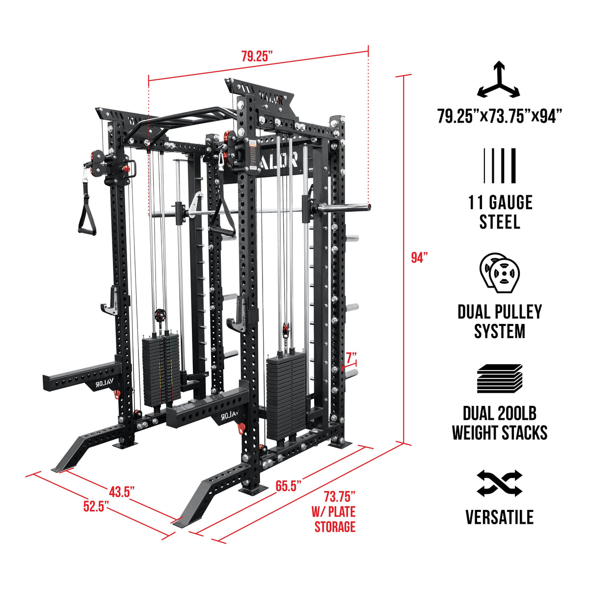 Valor Fitness BD-82 Selectorized All-In-One Smith Machine, Power Rack & Functional Trainer