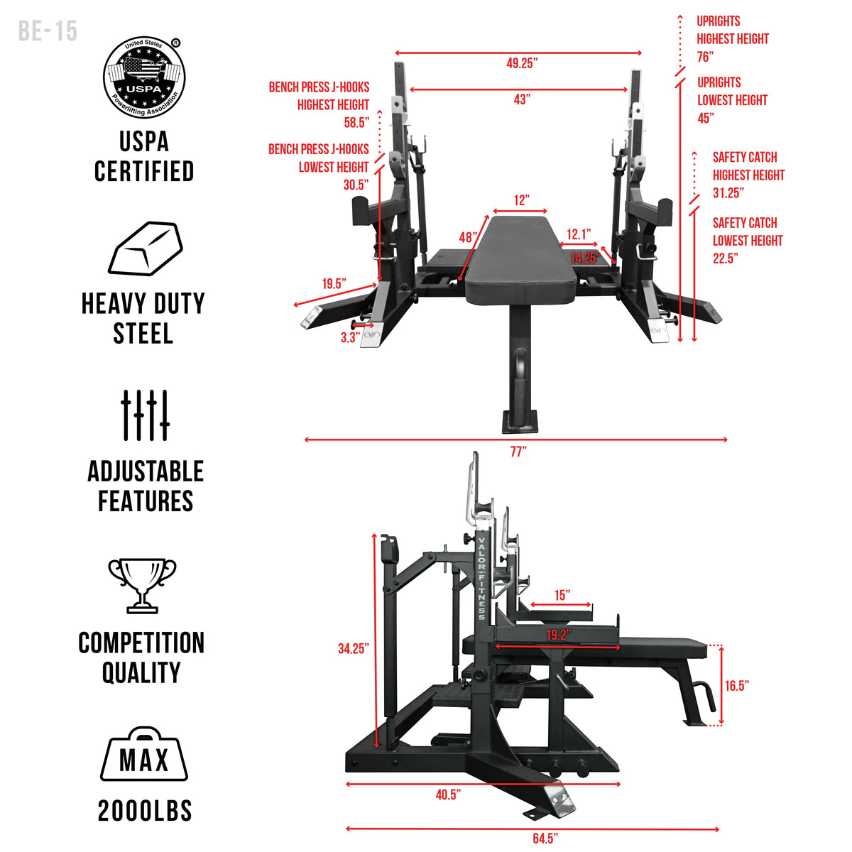 Valor Fitness BE-15 Competition Flat Bench Press Rack