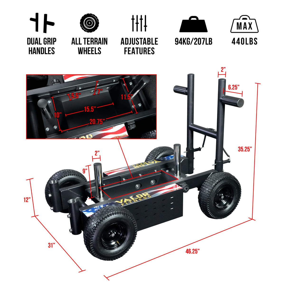 Valor Fitness ES-W2 All-Terrain Wheeled Push/Pull Sled