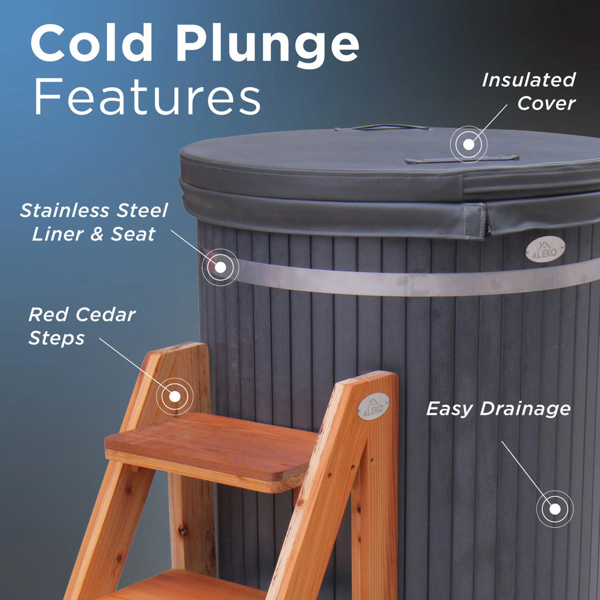 ALEKO Outdoor Wooden Ice Bath & Cold Plunge Tub