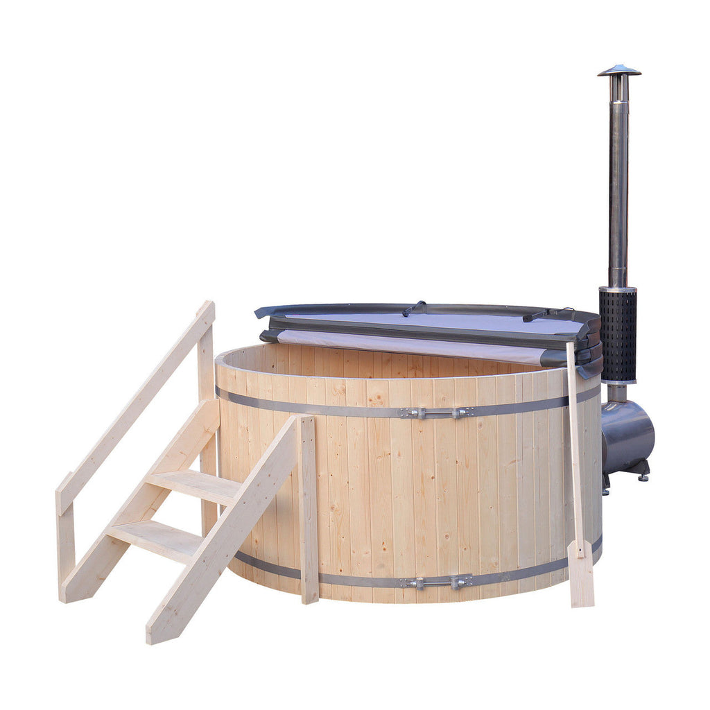 ALEKO Round Pine Wood-Fired Hot Tub & Cold Plunge Tub