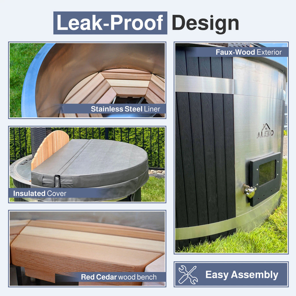 ALEKO Round Stainless Steel Hot Tub & Cold Plunge Tub with Integrated Wood-Fired Heater