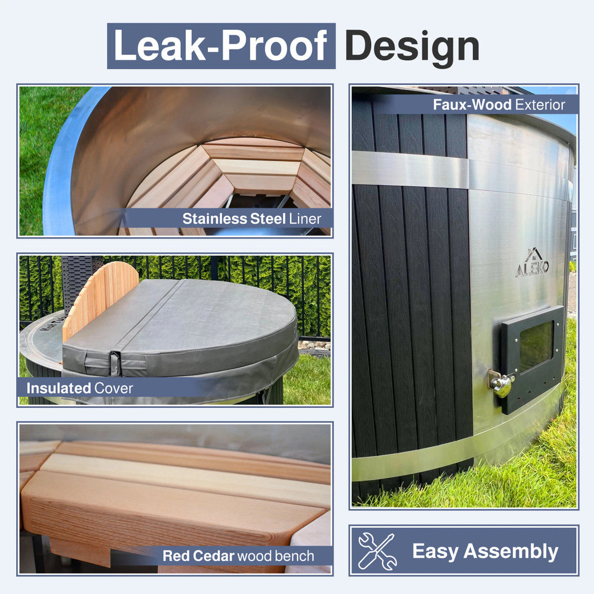 ALEKO Round Stainless Steel Hot Tub & Cold Plunge Tub with Integrated Wood-Fired Heater