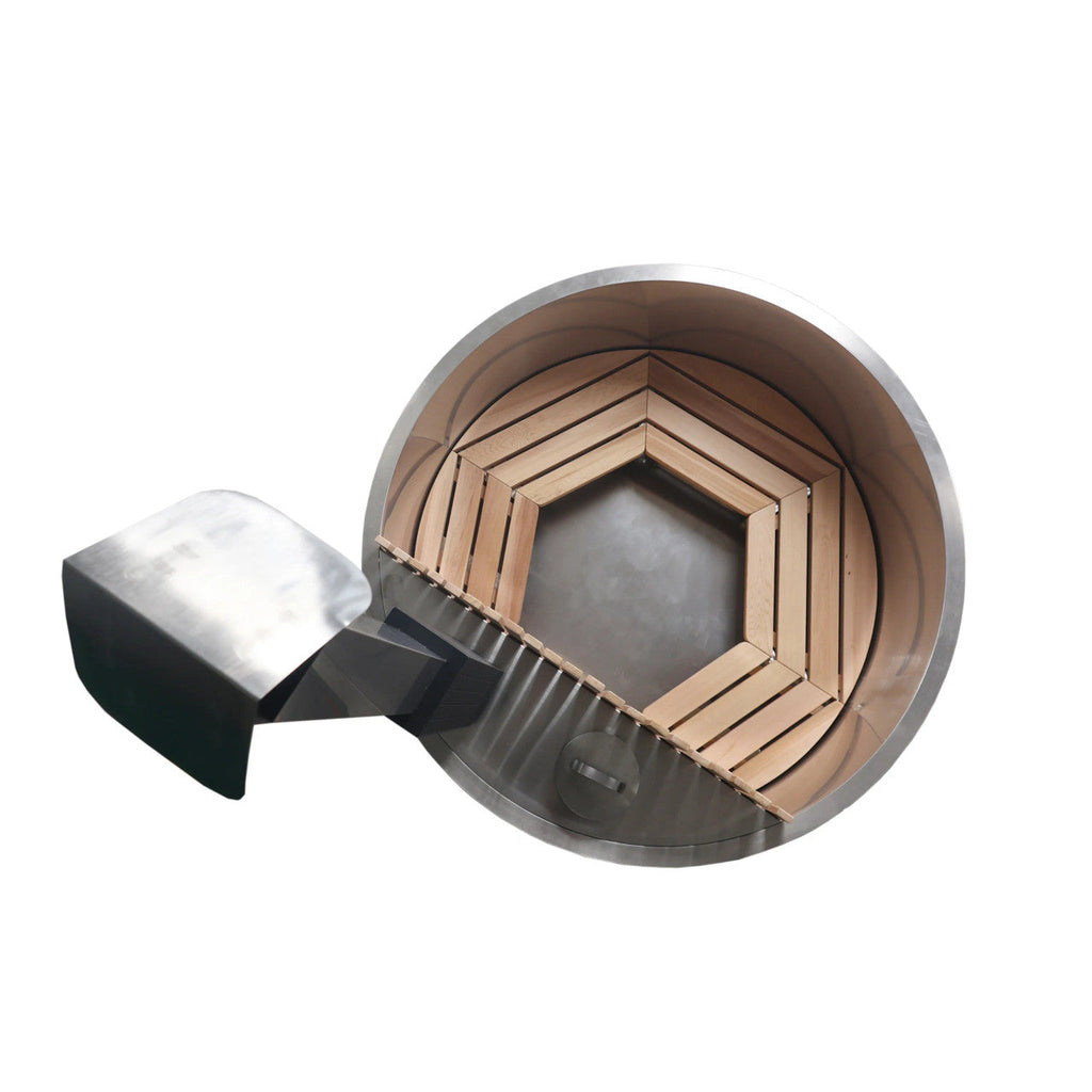 ALEKO Round Stainless Steel Hot Tub & Cold Plunge Tub with External Wood-Fired Heater