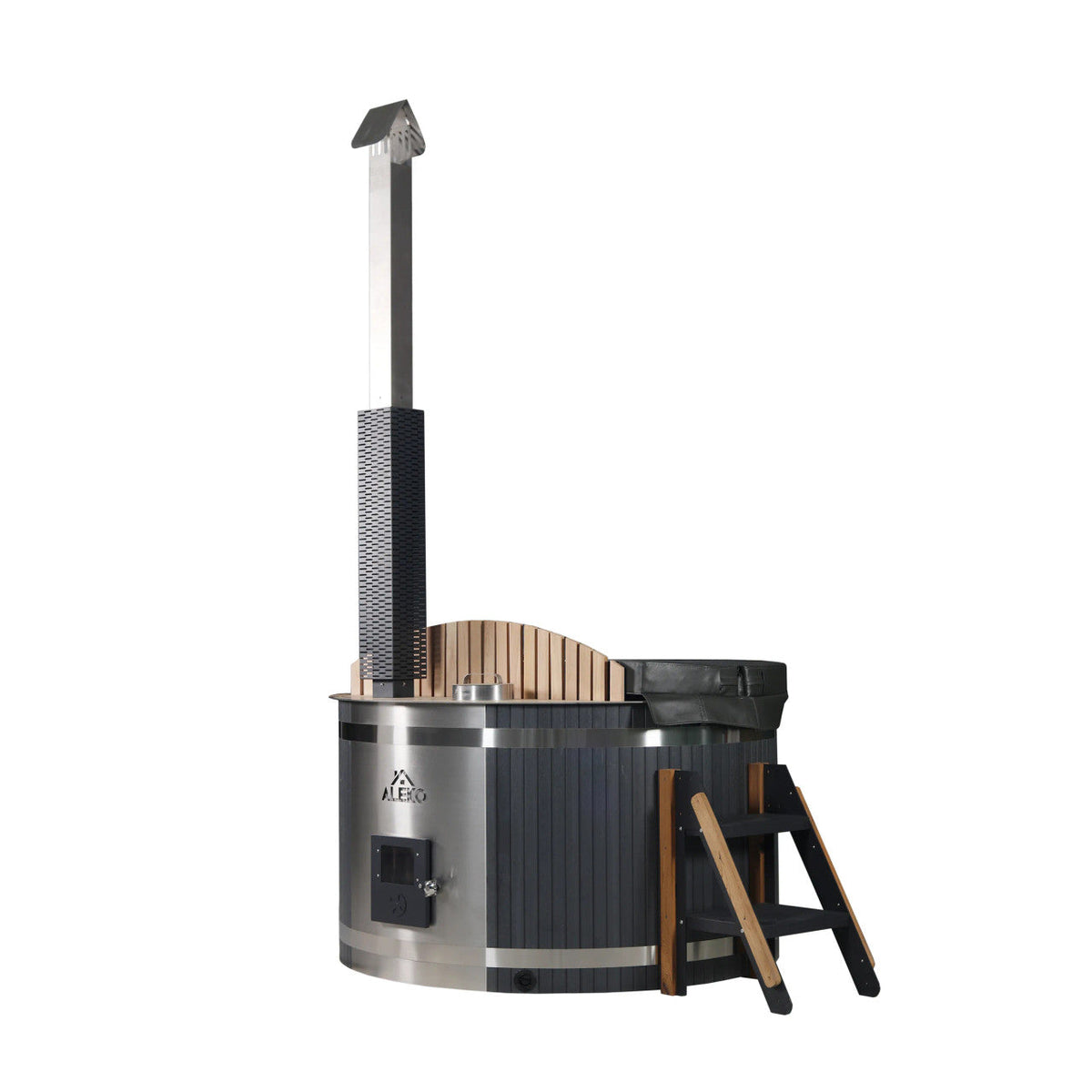 ALEKO Round Stainless Steel Hot Tub & Cold Plunge Tub with External Wood-Fired Heater