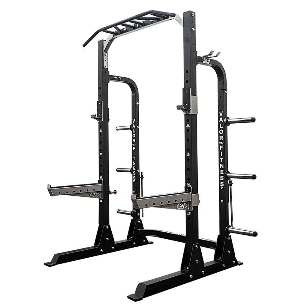 Valor Fitness BD-58 Heavy-Duty Half Rack with Integrated Plate Storage & Multi-Grip Pull-Up Station