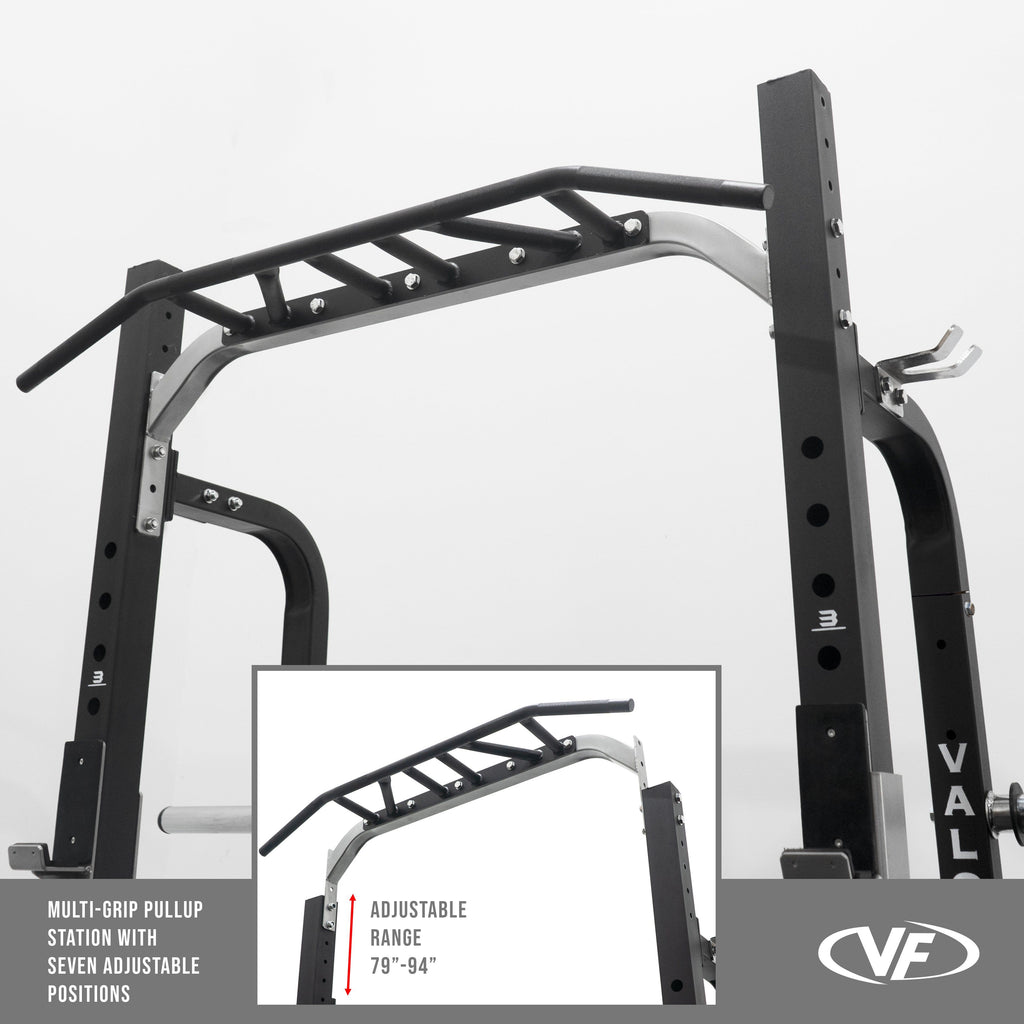 Valor Fitness BD-58 Heavy-Duty Half Rack with Integrated Plate Storage & Multi-Grip Pull-Up Station