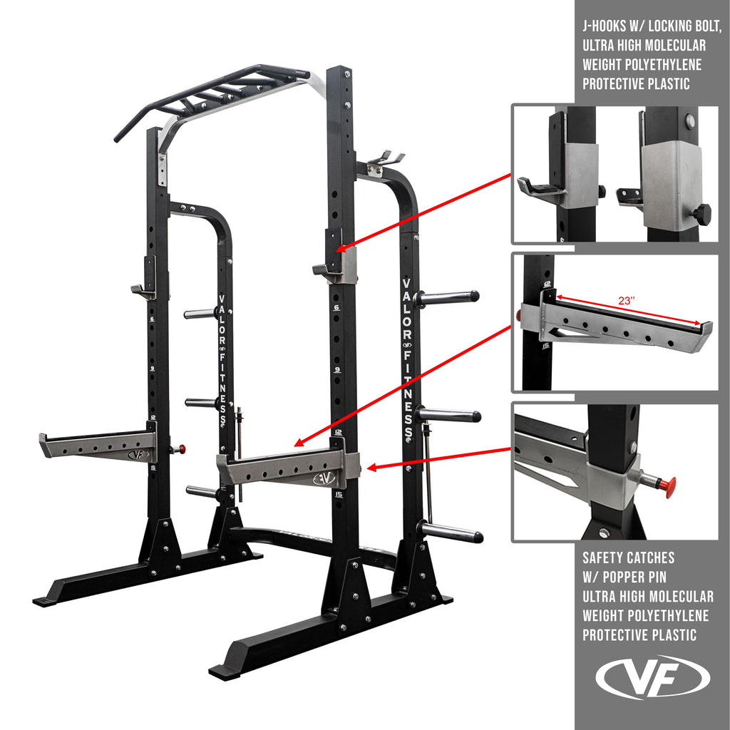 Valor Fitness BD-58 Heavy-Duty Half Rack with Integrated Plate Storage & Multi-Grip Pull-Up Station