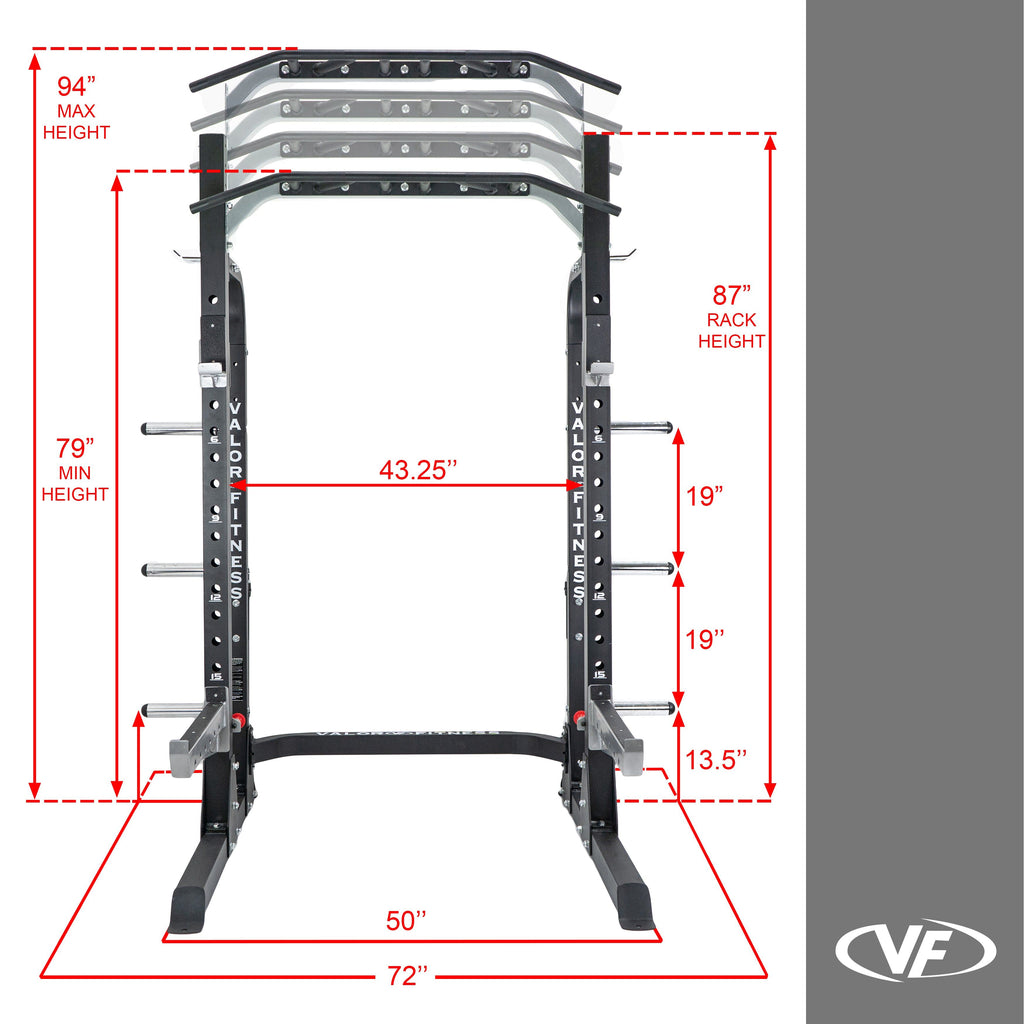 Valor Fitness BD-58 Heavy-Duty Half Rack with Integrated Plate Storage & Multi-Grip Pull-Up Station