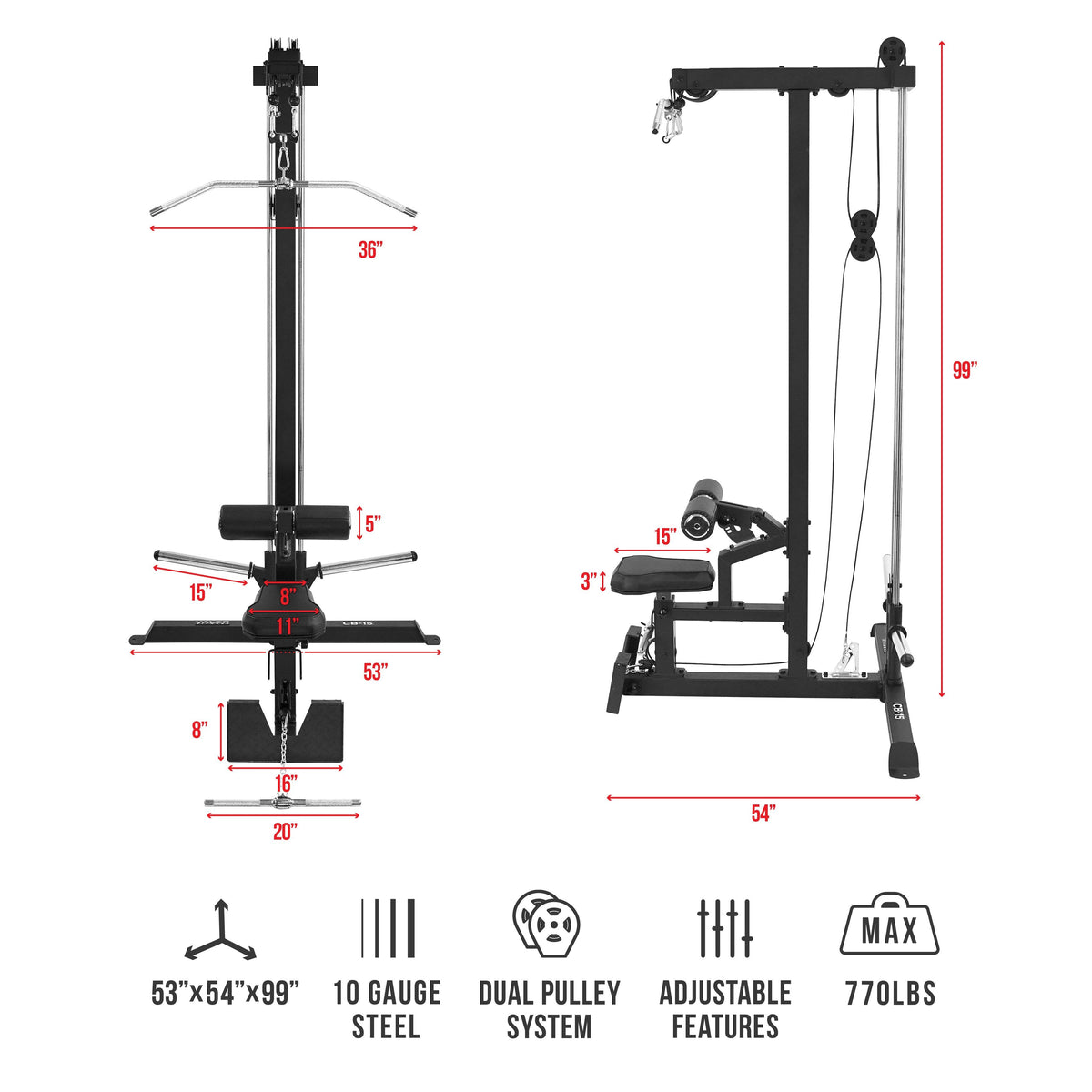 Valor Fitness CB-15 Plate-Loaded Lat Pulldown & Low Row Machine