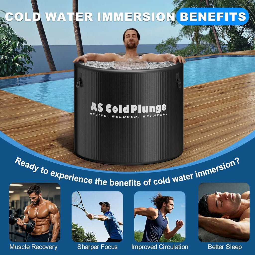 AS ColdPlunge XL Inflatable Ice Bath Tub for Cold Plunge, 120 Gallon Portable Plunge with Insulated Lid and Step Stool