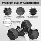 Lyan Hans 550 lb Hex Dumbbell Set with 10 Pairs (5-50 lb) for Home Gym Strength Training