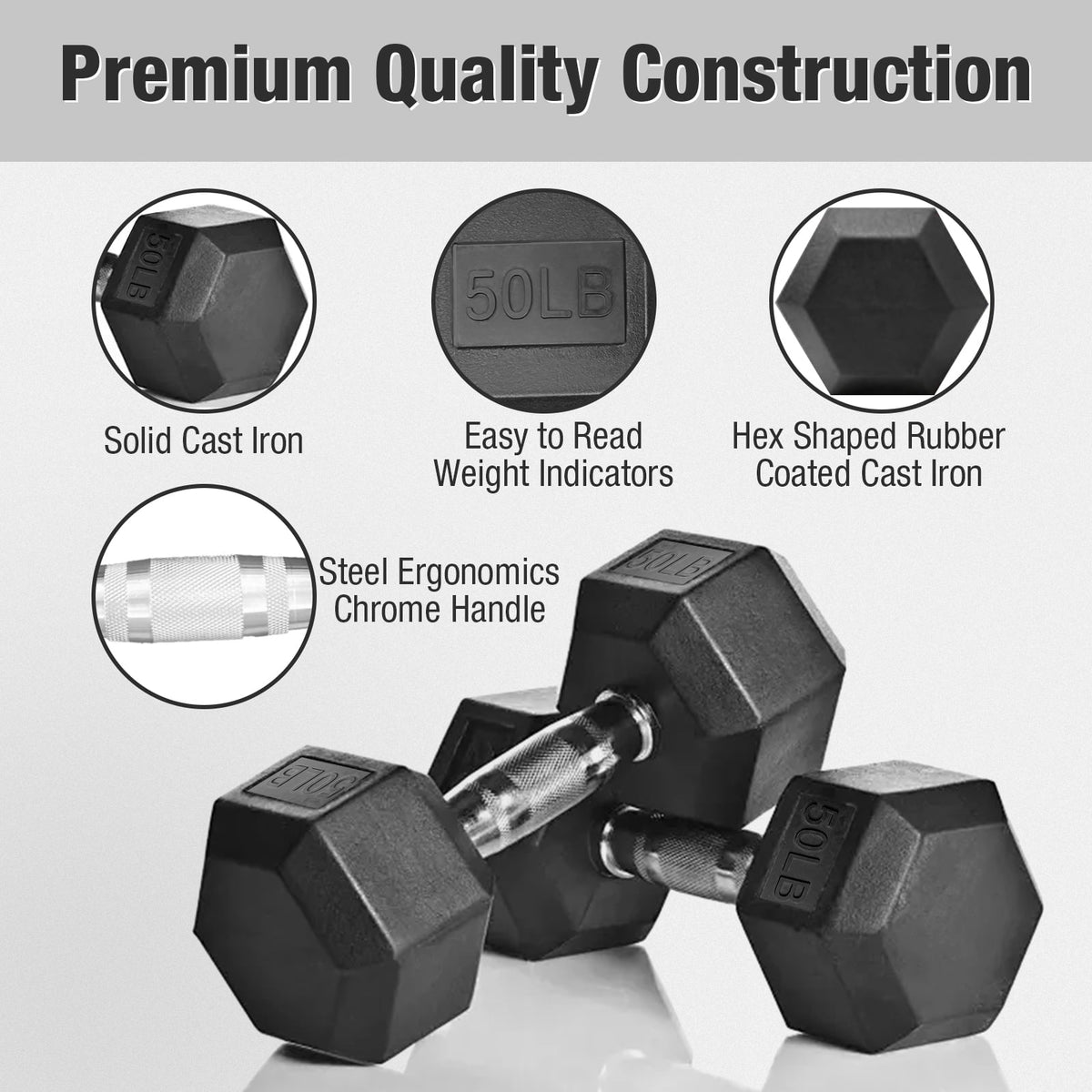 Lyan Hans 550 lb Hex Dumbbell Set with 10 Pairs (5-50 lb) for Home Gym Strength Training